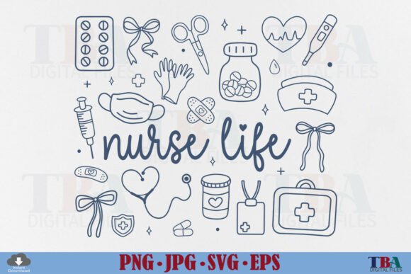 Coquette Nurse Life SVG Bow Doodle Icon